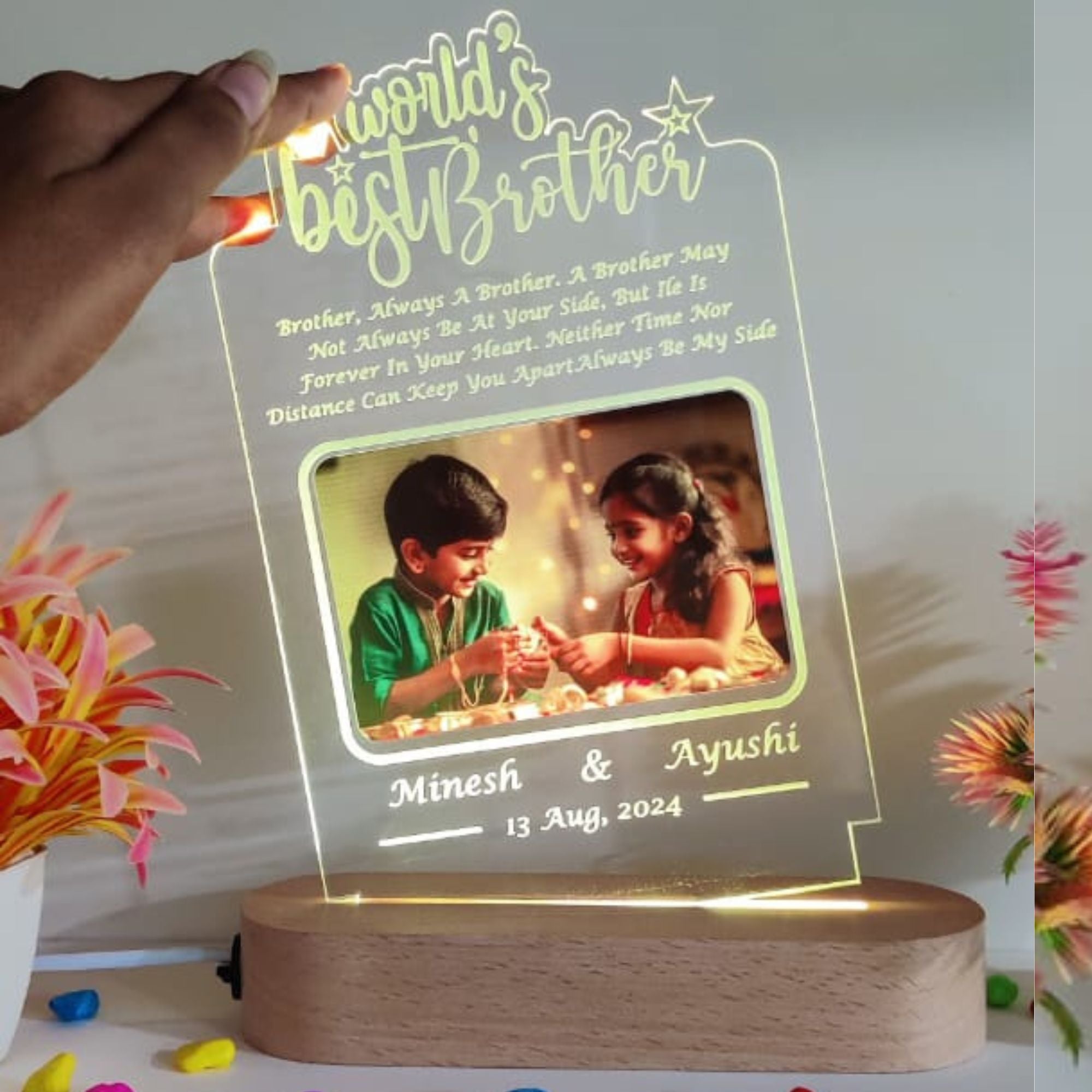 SHAYONA World Best Brother Personalized 3D Illusion LED Table Night Lamp Name Date and UV Print Photo Frame | Gift for Brother Birthday, Wedding,Marriage, Night Lamp- Multicolor with Remote