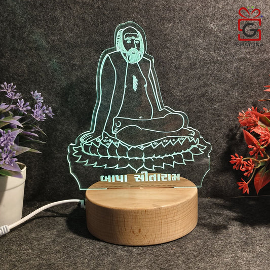 Shayona Bapa Sitaram 3D Illusion LED Acrylic Table Top Night Lamp- Multi Color