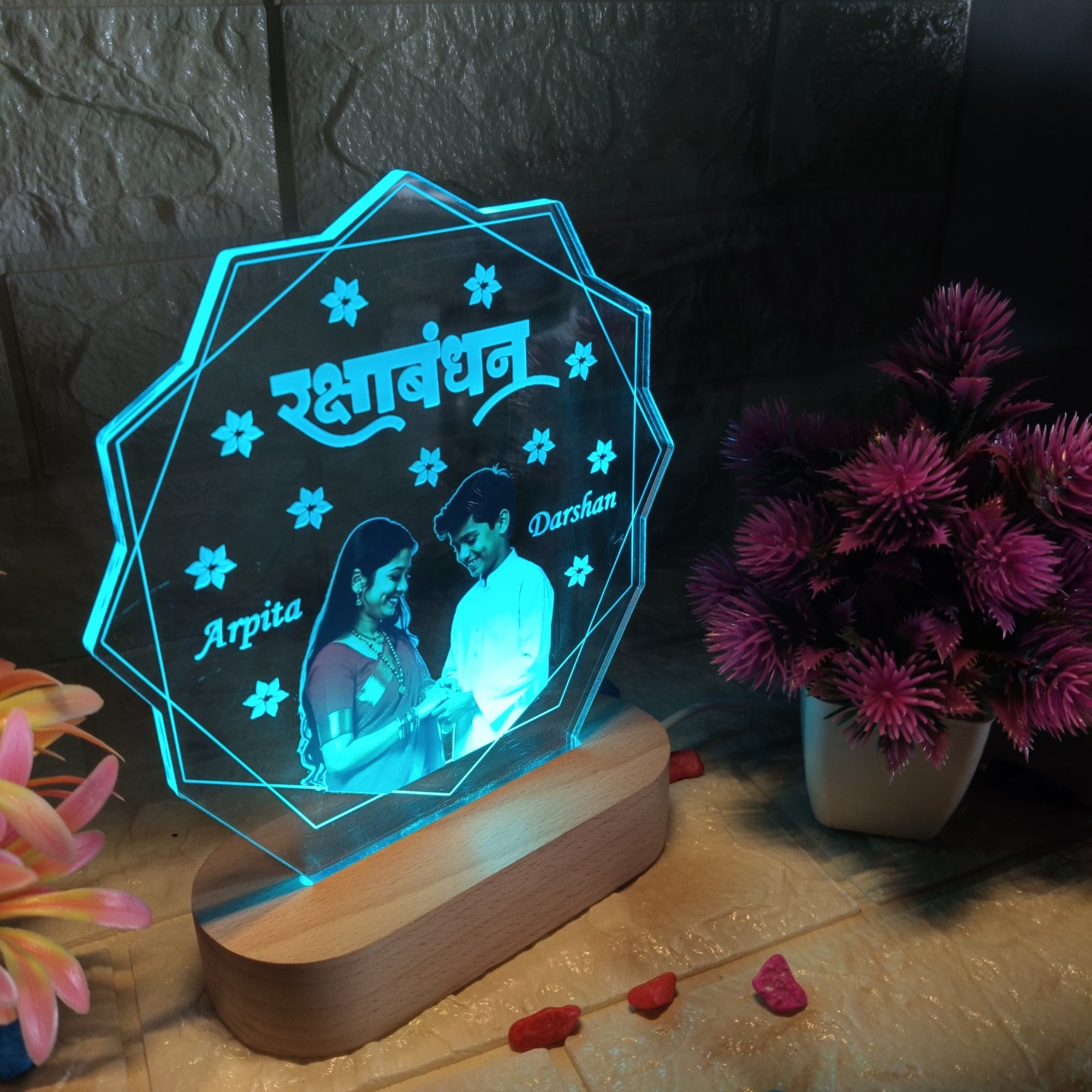 shayona Customized Rakshabandhan LED Lamp | Personalized Photo Frame Light with Names for Brother & Sister