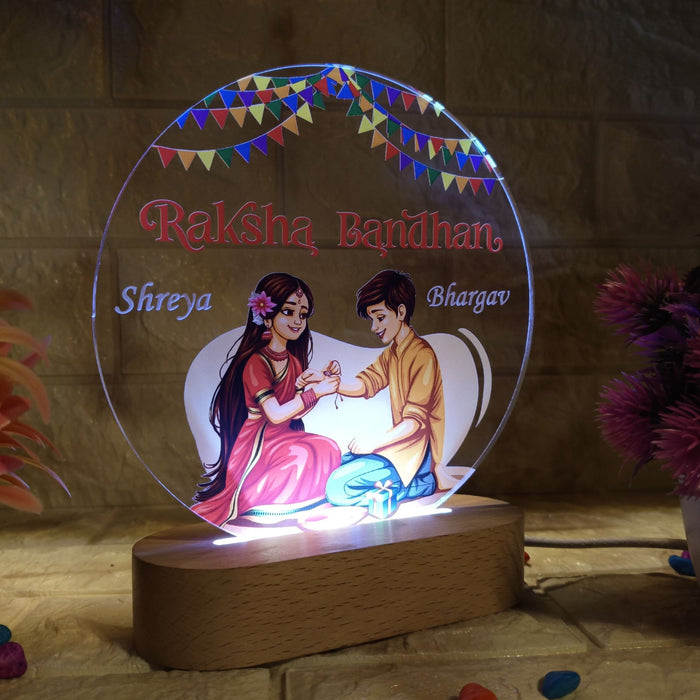 Shayona Customized LED Acrylic Lamp for Brother | Rakshabandhan Gift with Name & Photo | Wooden Base Light Frame
