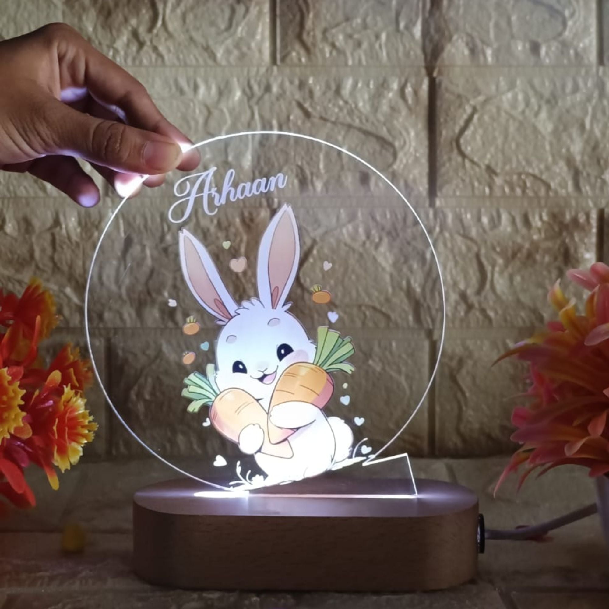 Shayona Personalized LED Bunny Night Lamp with Name – Custom Carrot Hug Design for Kids & Nursery Decor
