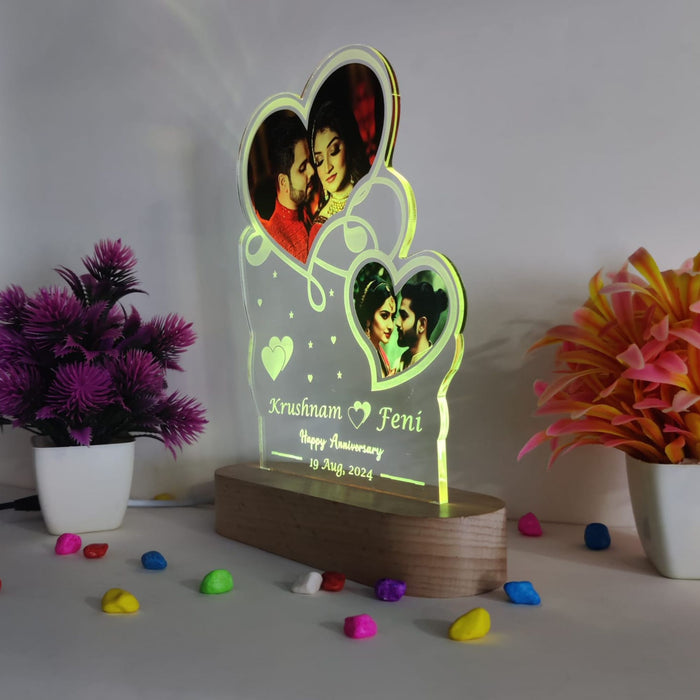 SHAYONA Acrylic 3D LED Photo Lamp, Personalized Heart Shape, Digital UV Printed Photo, Anniversary Gift for Couples, Wife, Husband