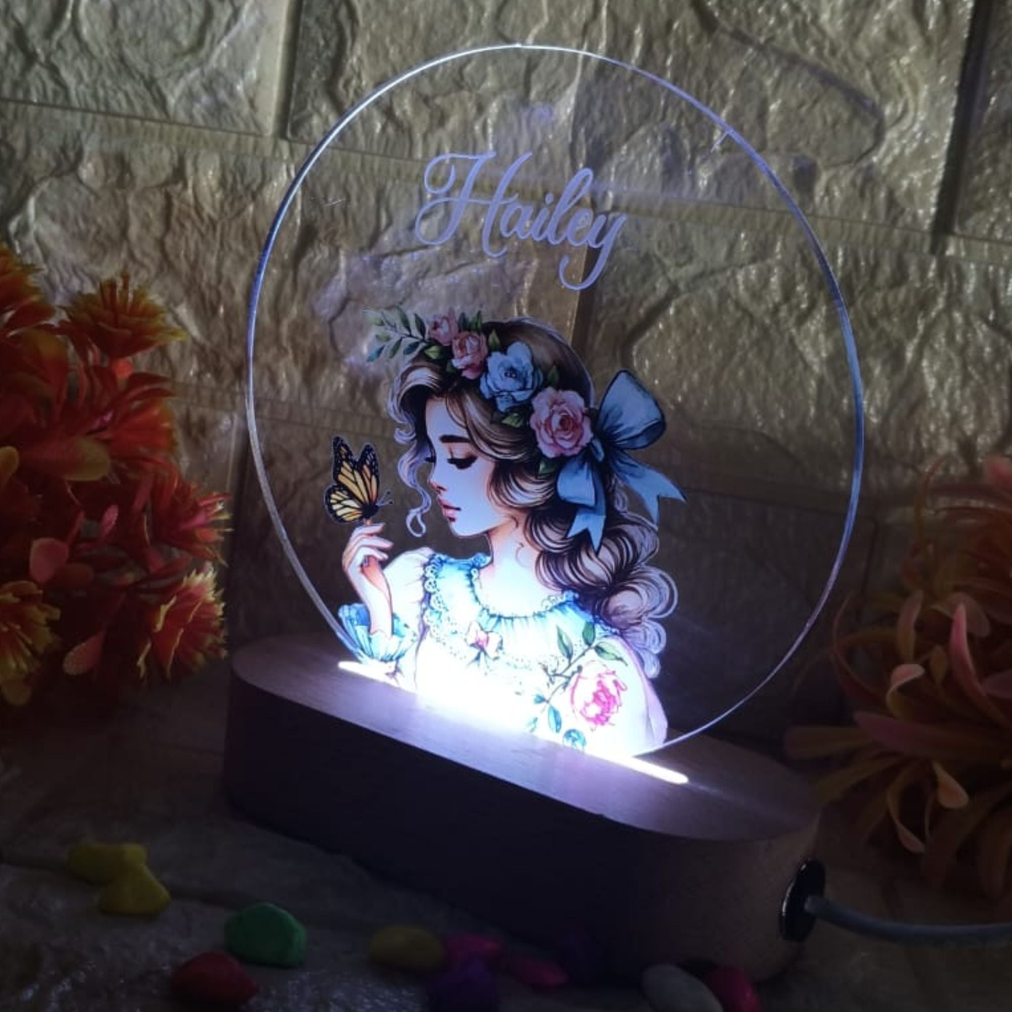 Shayona Personalized LED Acrylic Night Lamp with Name | Customized 3D Illusion Light for Bedroom Décor | Gift for Girls, Birthday, Anniversary - Hailey Design