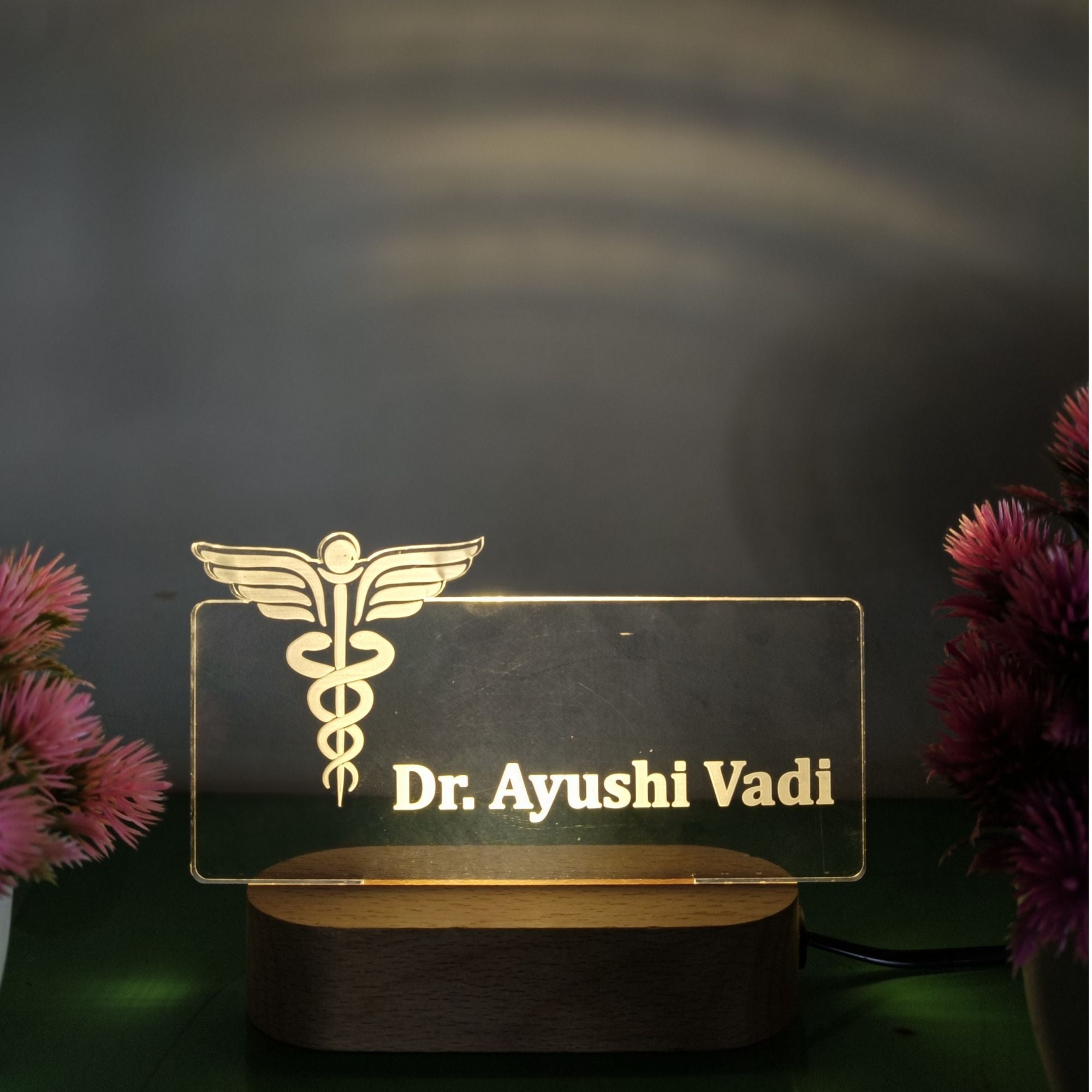 Shayona Personalized Doctor LED Lamp with Custom Name Engraving on Wooden Base – Ideal Gift for Medical Professionals