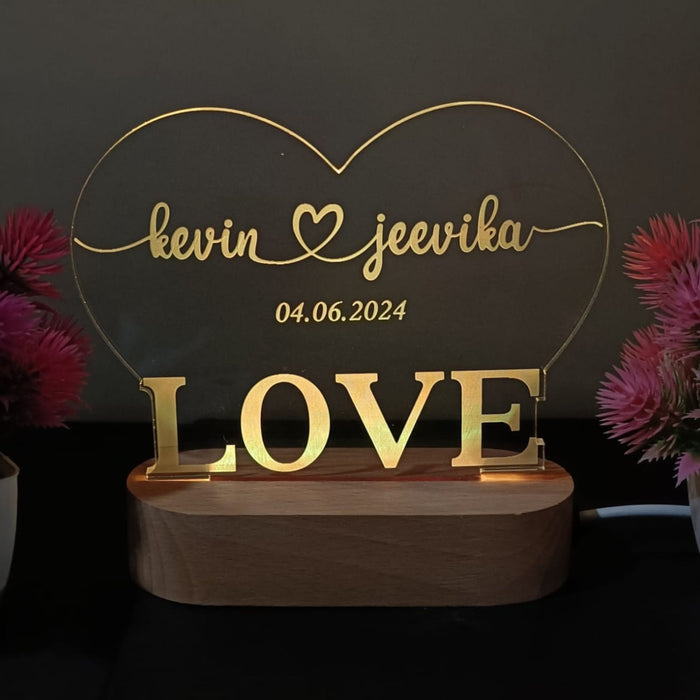 Shayona Personalized LED Heart Lamp – Custom Name & Date Engraved Night Light