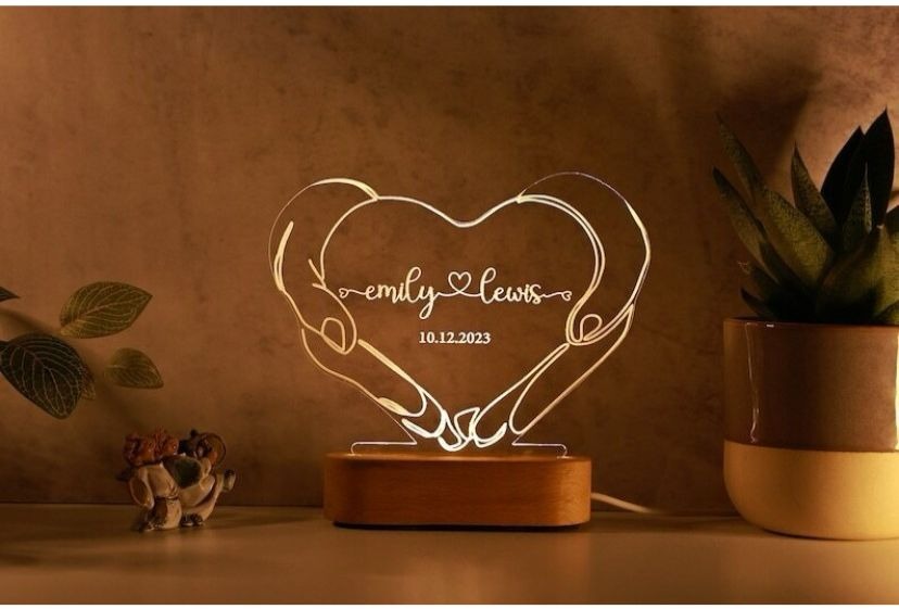 Shayona Personalized LED Acrylic Night Lamp with Engraved Couple Names & Date