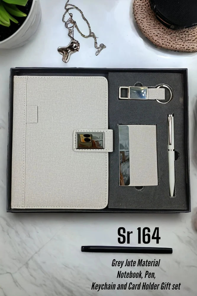 “Shayona Premium gift 4-in-1 Executive Gift Set in Elegant White – Includes Leatherette Diary, Metal Pen, Card Holder, and Keychain – Perfect Corporate Gift for Professionals and Business Events”