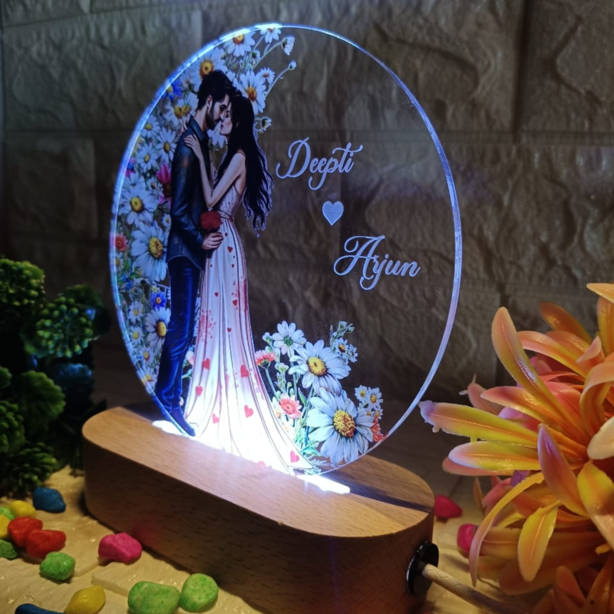 Shayona Personalized LED Lamp for Couples | Custom Name Romantic Night Light with Floral Design | Anniversary & Valentine Gift