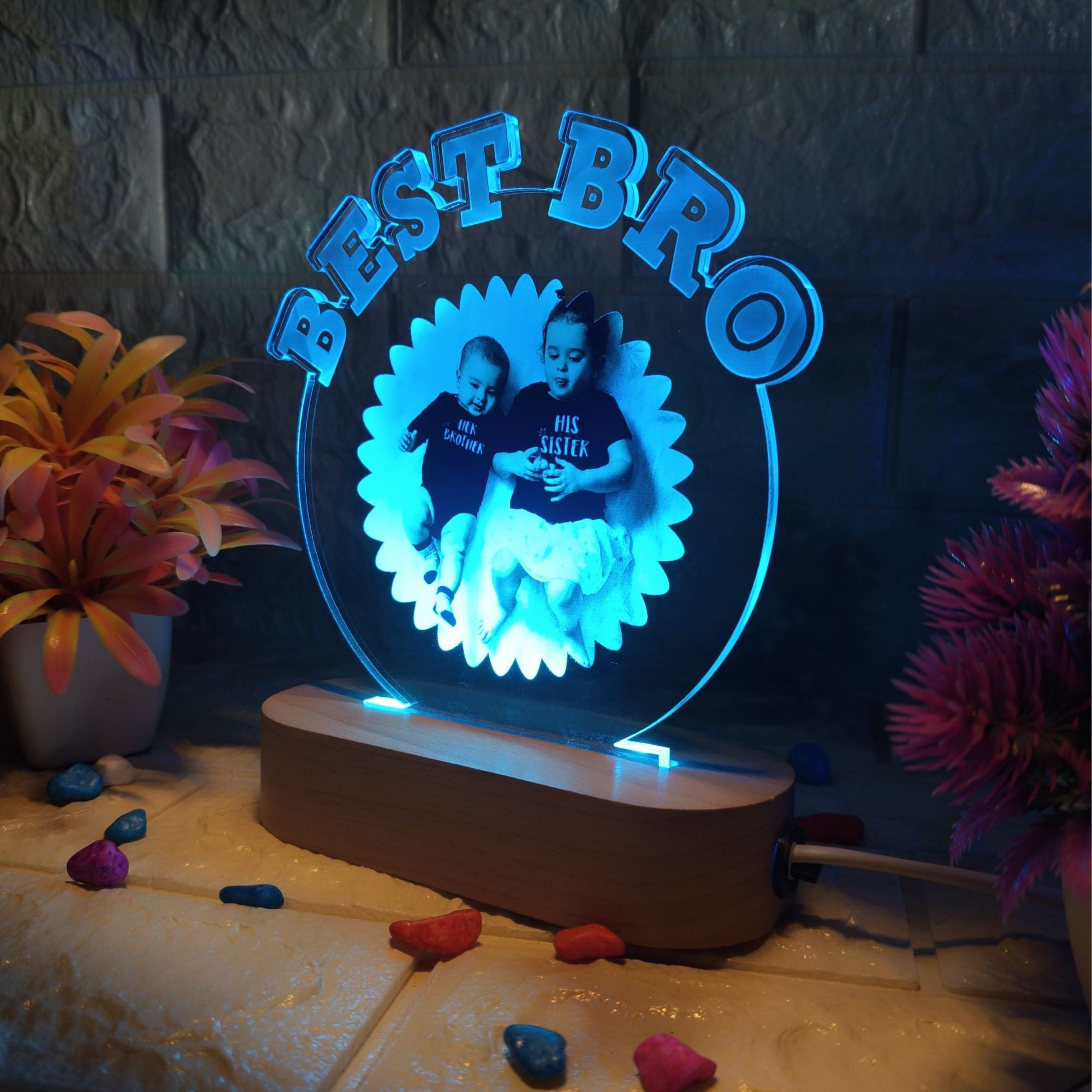 shayona Personalized LED Photo Lamp | Best Bro Gift | Custom Name Light for Brother & Sister
