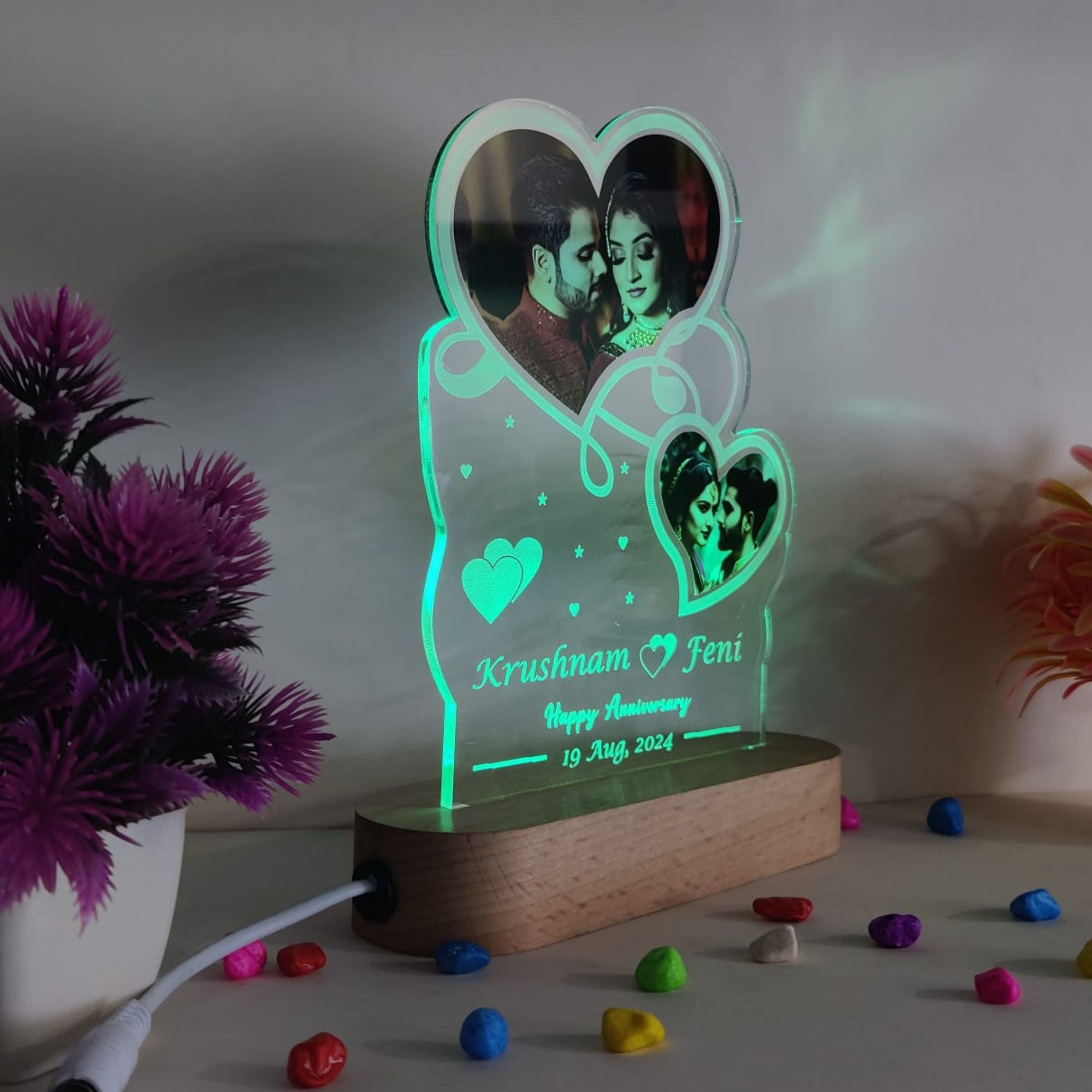 SHAYONA Acrylic 3D LED Photo Lamp, Personalized Heart Shape, Digital UV Printed Photo, Anniversary Gift for Couples, Wife, Husband