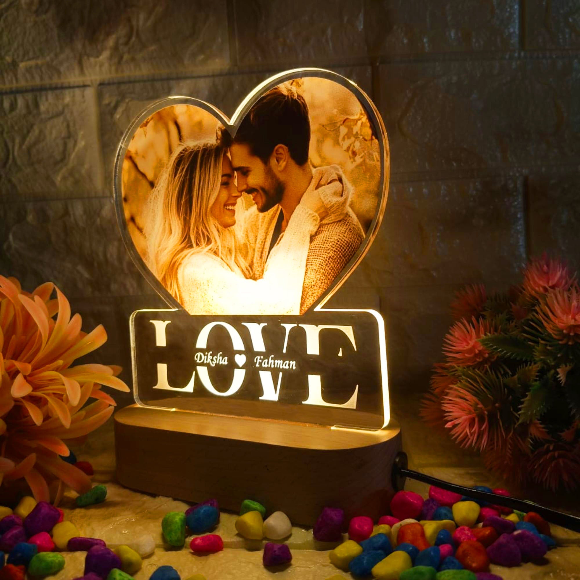 Shayona Personalized Heart-Shaped LED Photo Lamp with Names | Custom Romantic Night Light Gift for Couples | LOVE Acrylic Table Lamp for Anniversary, Birthday, Valentine's Day