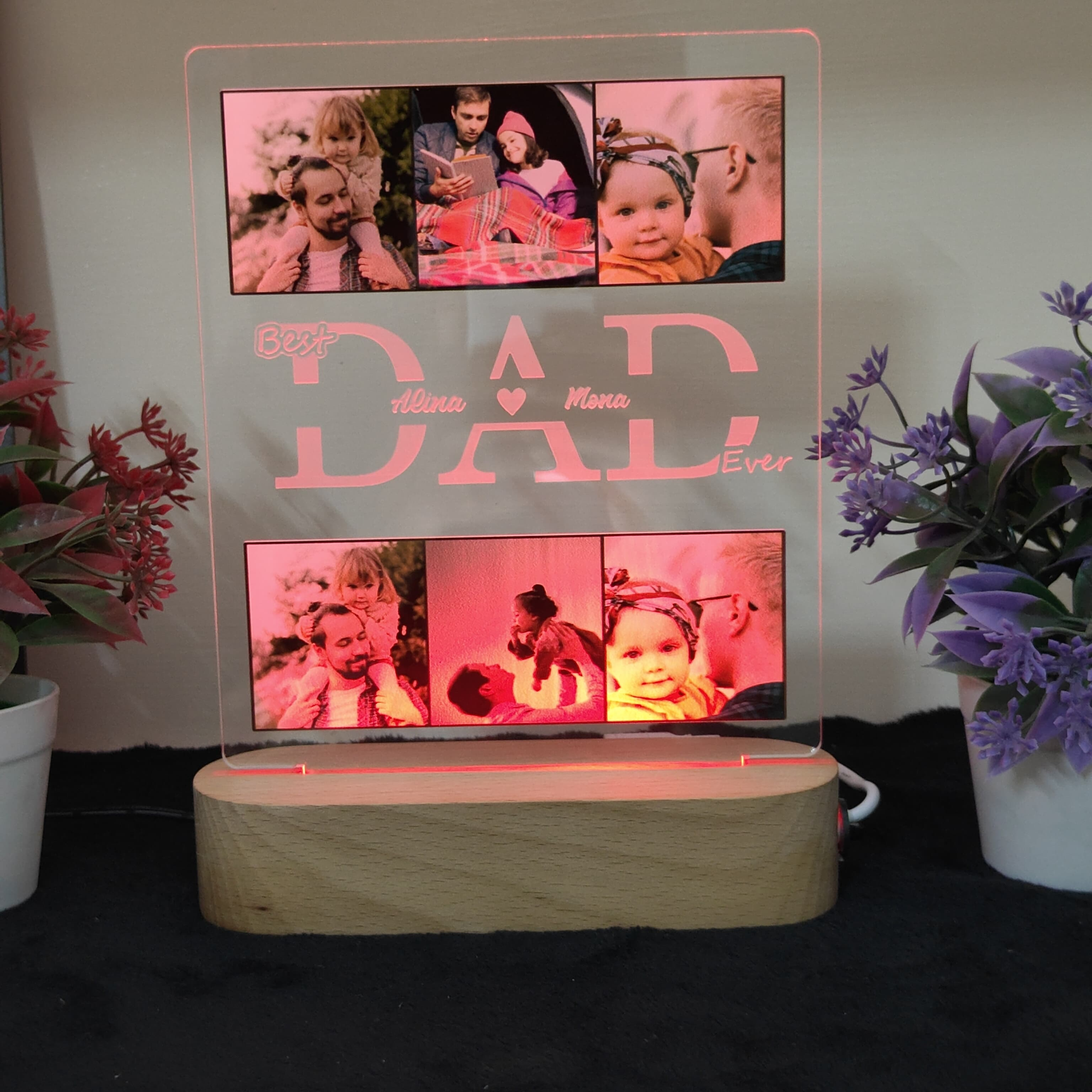 Shayona 3D Illusion personalized Lamp Gift for Dad from Daughter Son,Dad Birthday , Gift RGB Acrylic Night Light with  Wood Base,Present for Thanksgiving,Christmas,Father's Day,Remote Control  16 Colors 4 Modes (Copy)