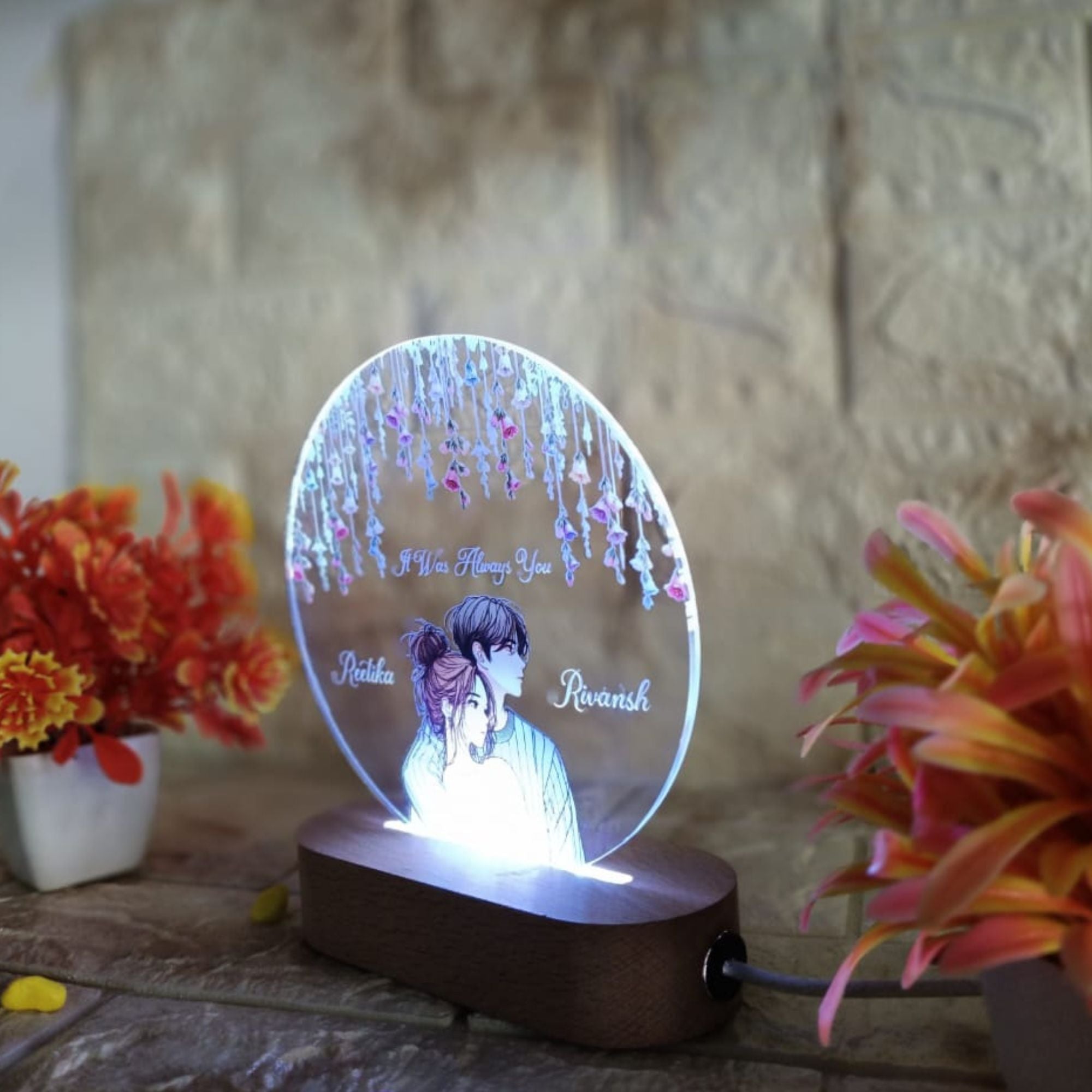 Shayona Personalized Couple LED Night Lamp – Custom Names & Romantic Design with 'It Was Always You' Quote
