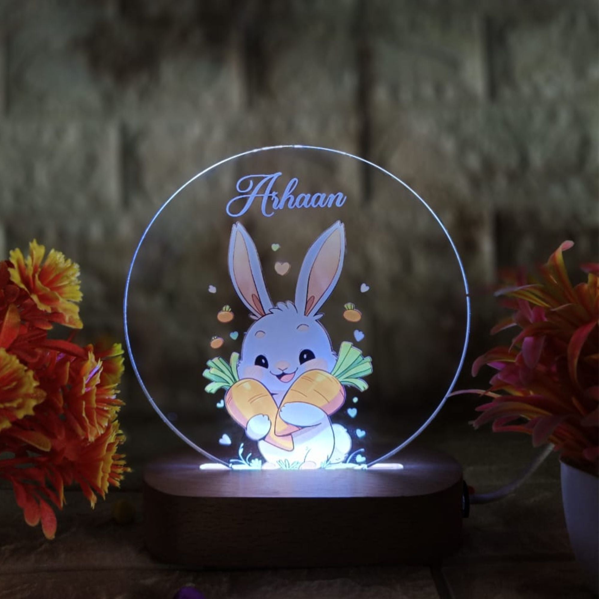 Shayona Personalized LED Bunny Night Lamp with Name – Custom Carrot Hug Design for Kids & Nursery Decor