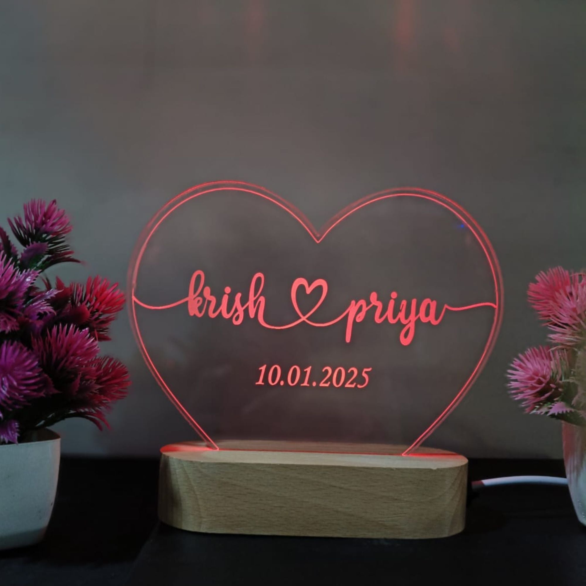 Shayona Custom LED Heart Lamp with Names & Date – Personalized Romantic Gift