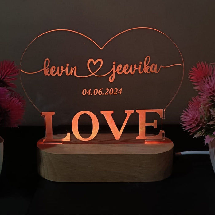 Shayona Personalized LED Heart Lamp – Custom Name & Date Engraved Night Light