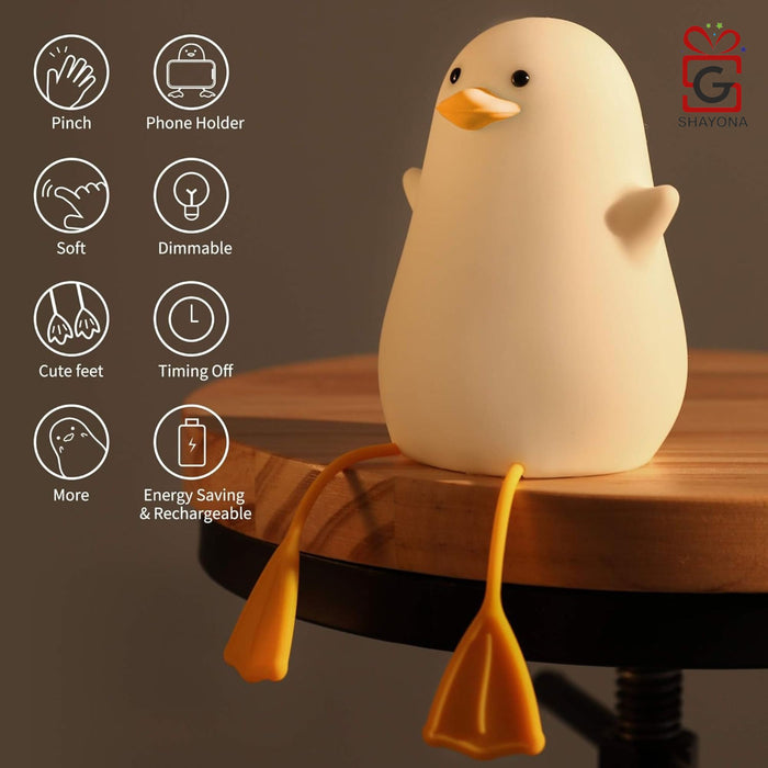 Shayona Duck Silicone Night Light, Cute Animal Baby Nursery Lamp Rechargeable Touch Sensor , home,Bedroom Decor Gifts for Children Child