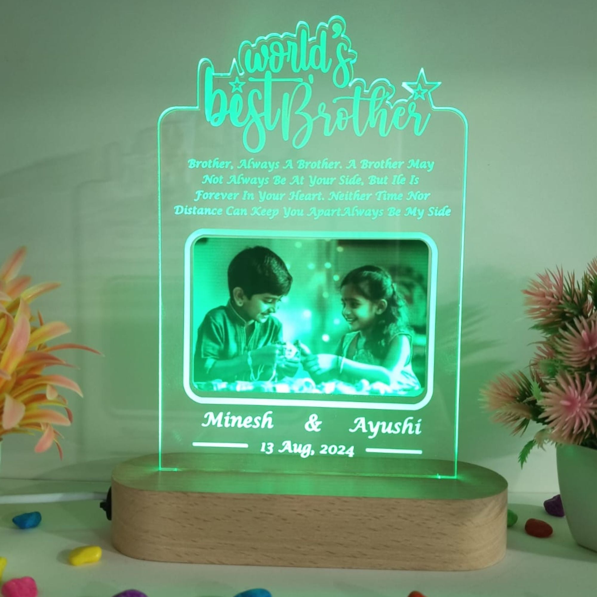 SHAYONA World Best Brother Personalized 3D Illusion LED Table Night Lamp Name Date and UV Print Photo Frame | Gift for Brother Birthday, Wedding,Marriage, Night Lamp- Multicolor with Remote