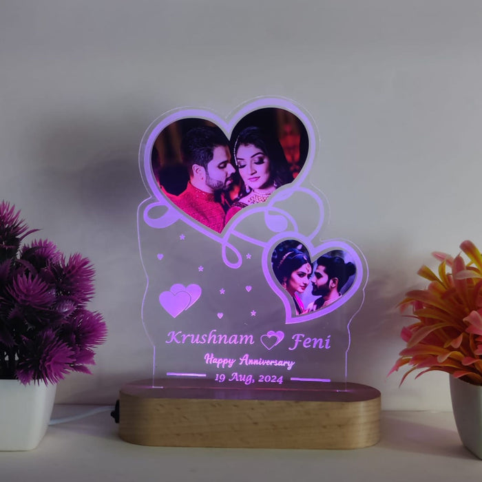 SHAYONA Acrylic 3D LED Photo Lamp, Personalized Heart Shape, Digital UV Printed Photo, Anniversary Gift for Couples, Wife, Husband