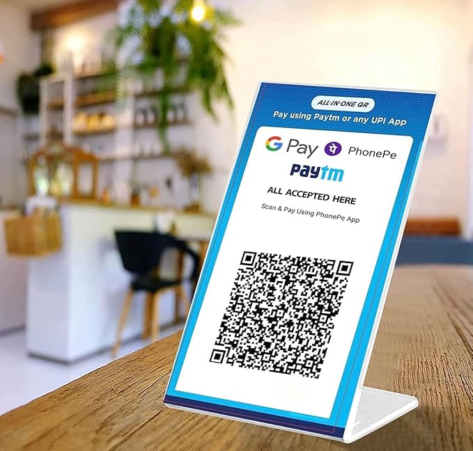 Shayona Acrylic QR Bar Code Display Stand, Paper Stand, Perfect for Restaurants, Promotions, Photo Frames for BHIM, PHONEPE, Google Pay Stand (SET OF 6)