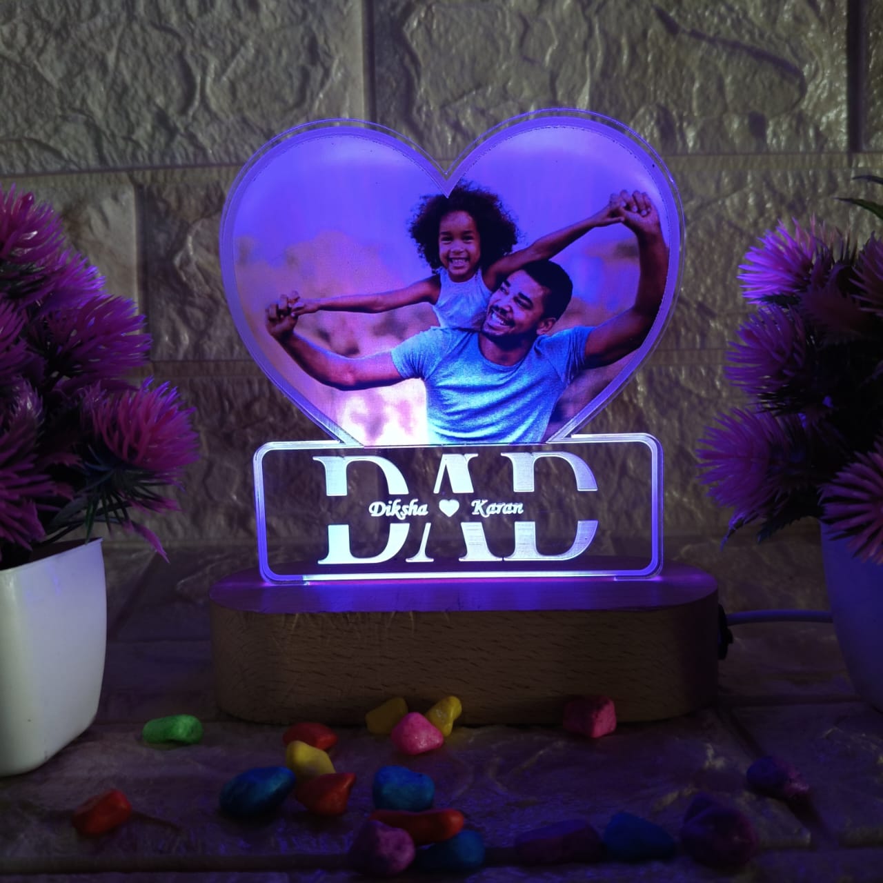 Personalized LED Acrylic Lamp with Photo & Names – Heart Shape "DAD" Gift for Father, Birthday, Anniversary, Father’s Day