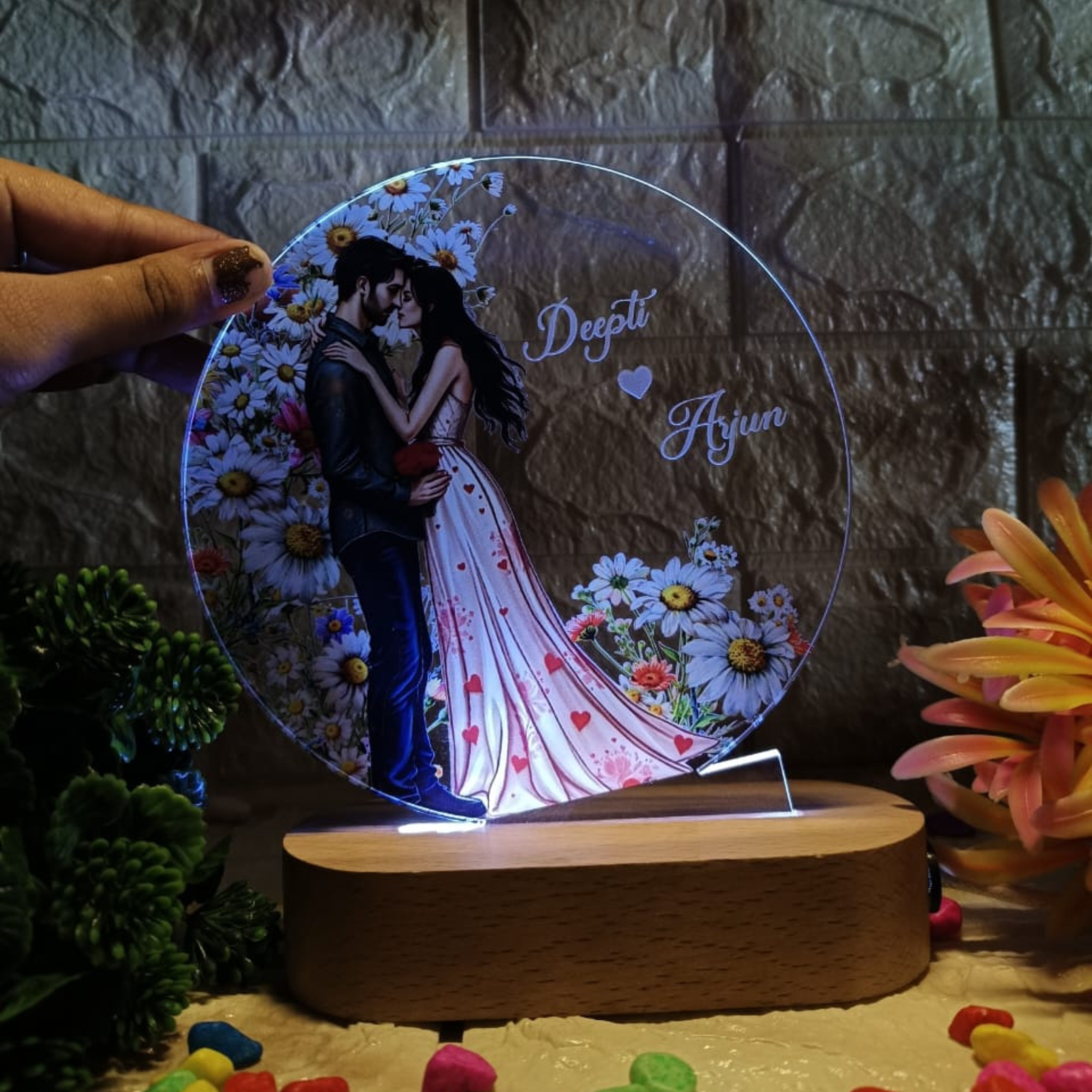 Shayona Personalized LED Lamp for Couples | Custom Name Romantic Night Light with Floral Design | Anniversary & Valentine Gift