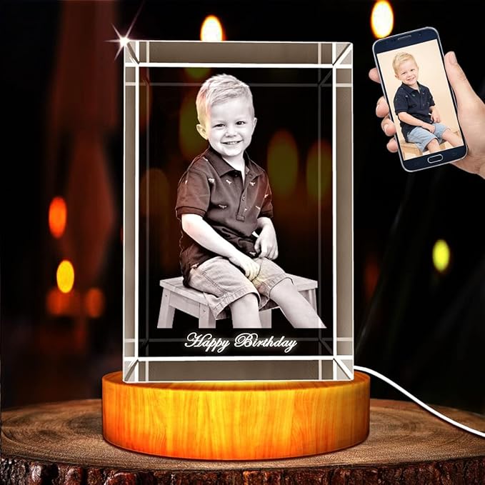 Shayona Personalized 3d Engraved Crystal Photo,Personalized Laser Etched Picture Crystal Cube, Custom Photo Glass Cube