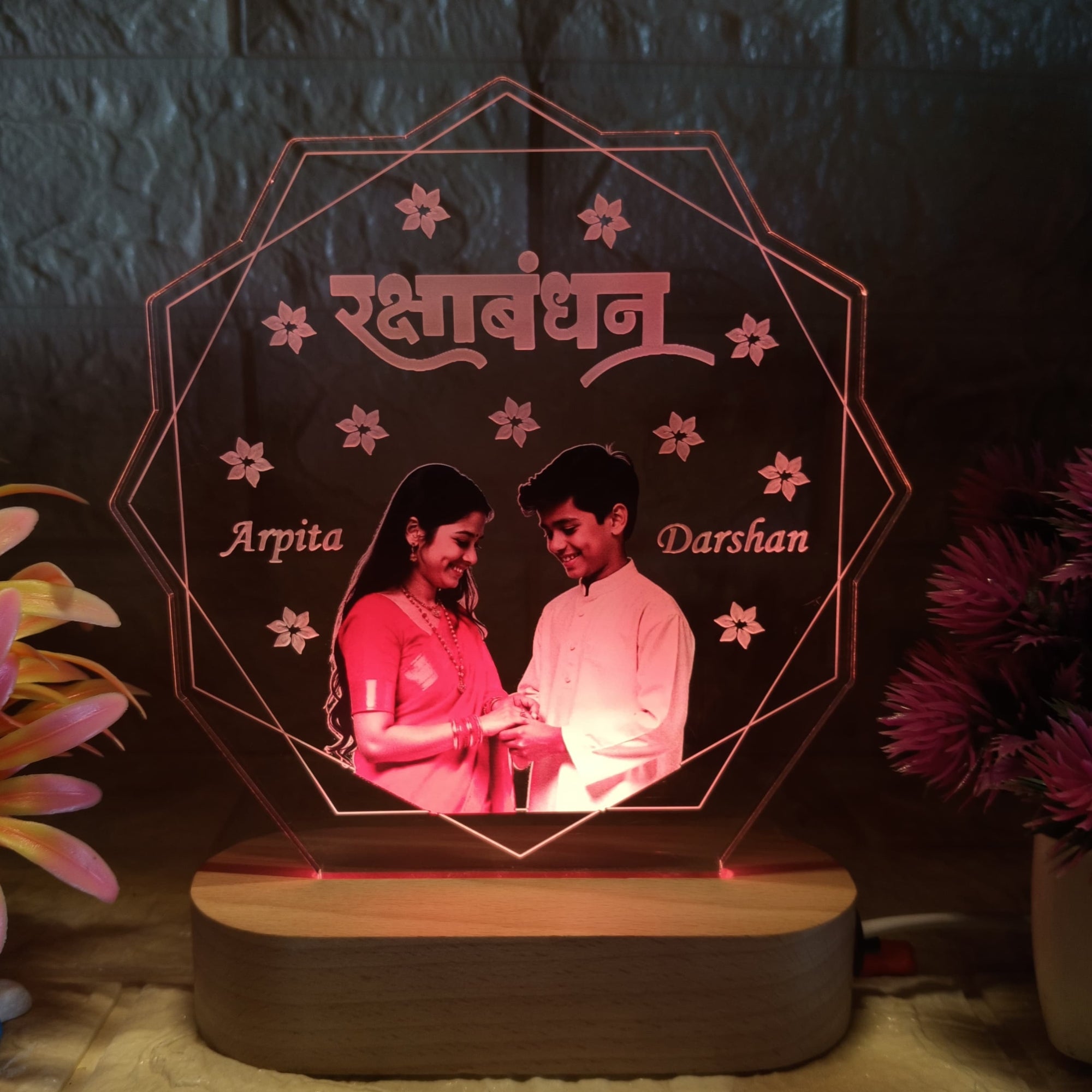shayona Customized Rakshabandhan LED Lamp | Personalized Photo Frame Light with Names for Brother & Sister