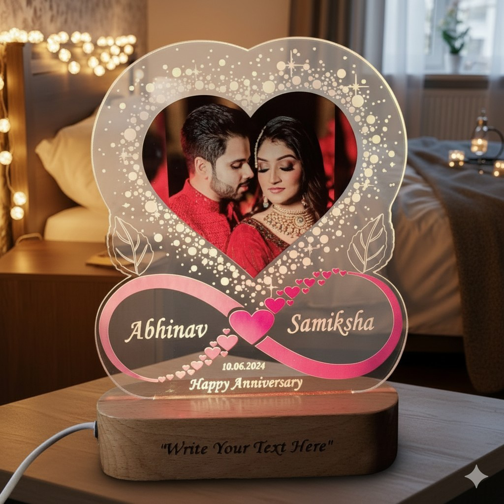 SHAYONA Acrylic 3D LED Photo Lamp, Personalized Heart Shape, Digital UV Printed Photo, Anniversary Gift for Couples, Wife, Husband, Parents, Customized Photo, Name and Date,Multicolor 28CM