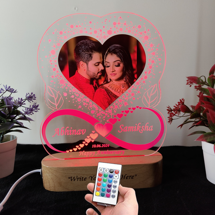 SHAYONA Acrylic 3D LED Photo Lamp, Personalized Heart Shape, Digital UV Printed Photo, Anniversary Gift for Couples, Wife, Husband, Parents, Customized Photo, Name and Date,Multicolor 28CM