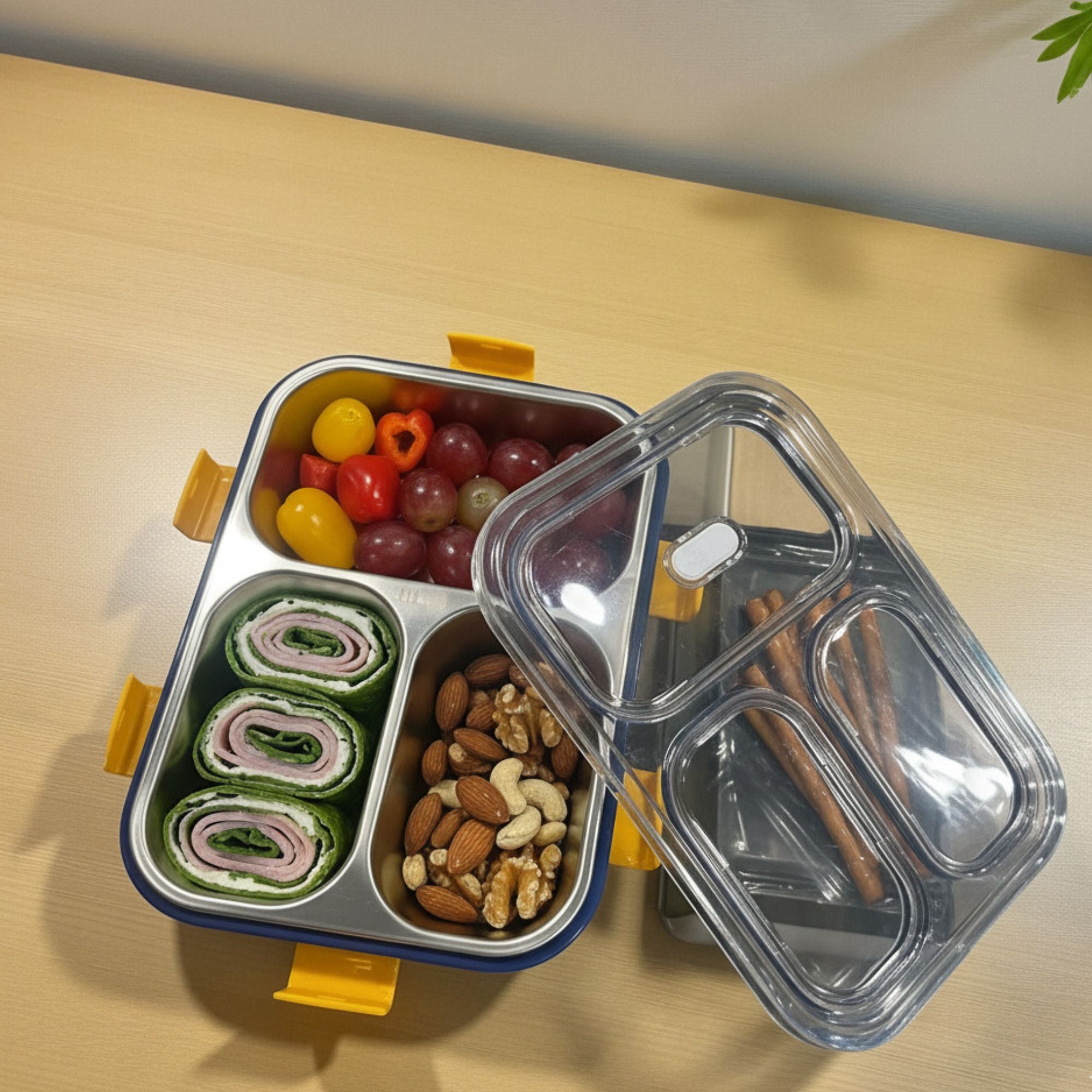 Shayona Customized Name Stainless Steel 3-Compartment Lunch Box | Leakproof Tiffin for Kids & Adults