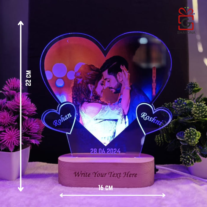 SHAYONA Personalized 3D LED Photo Lamp, Heart Shape, Digital UV Printed, Anniversary Gift for Couples, Wife, Husband, Parents, Valentine day 22 cm, Multicolour