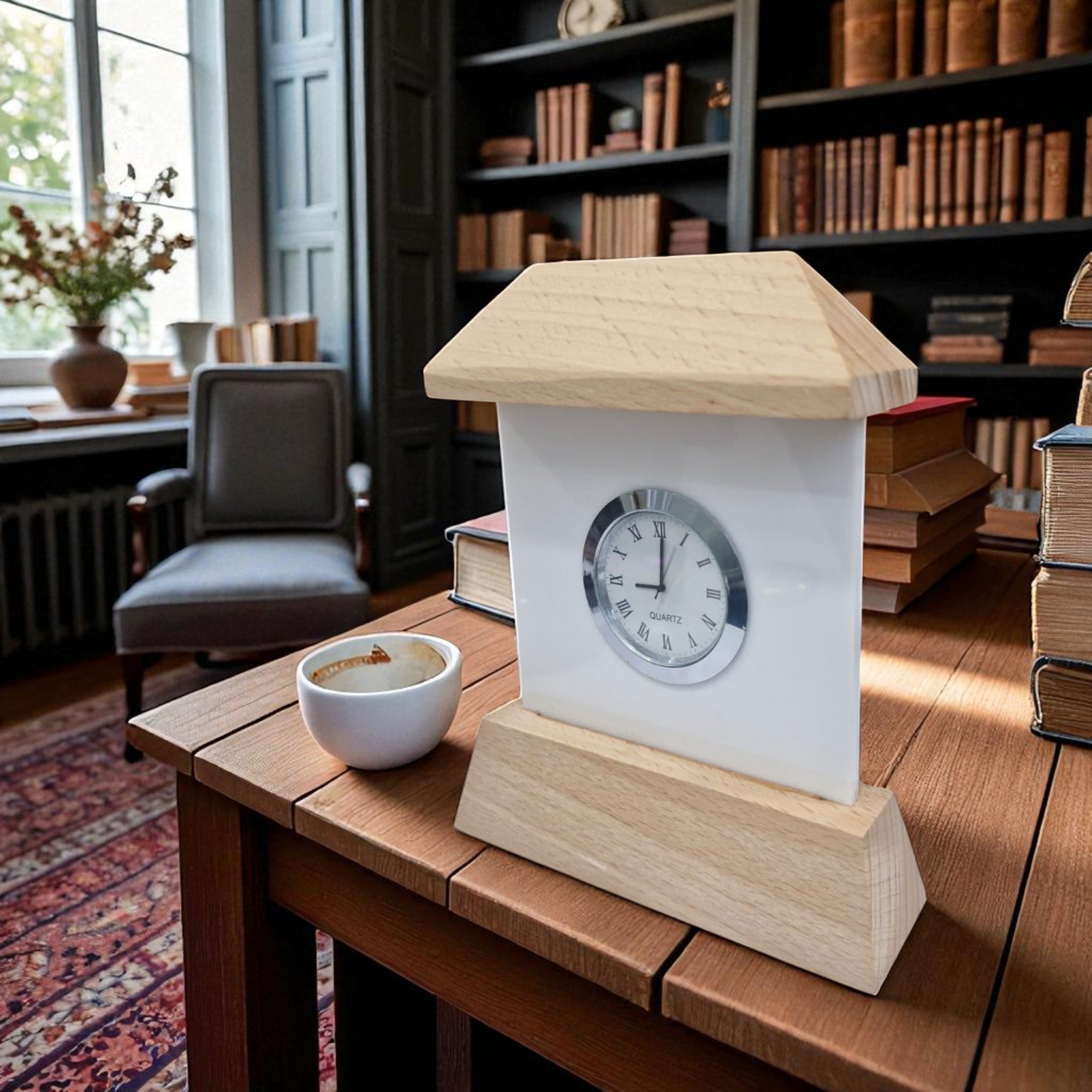 Shayona Gift Shop Elegant Wooden Mantel-Style Desk Clock with Roman Numerals – Classic Quartz Table Clock for Home or Office