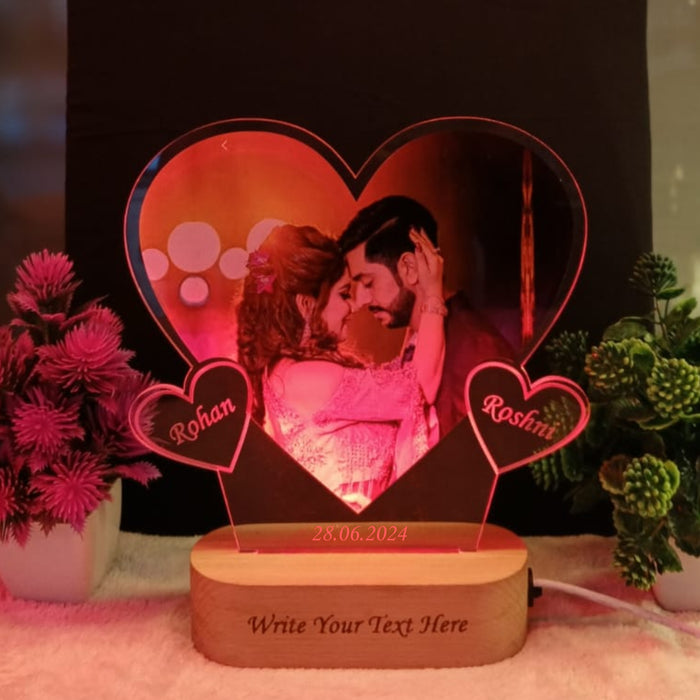 SHAYONA Personalized 3D LED Photo Lamp, Heart Shape, Digital UV Printed, Anniversary Gift for Couples, Wife, Husband, Parents, Valentine day 22 cm, Multicolour