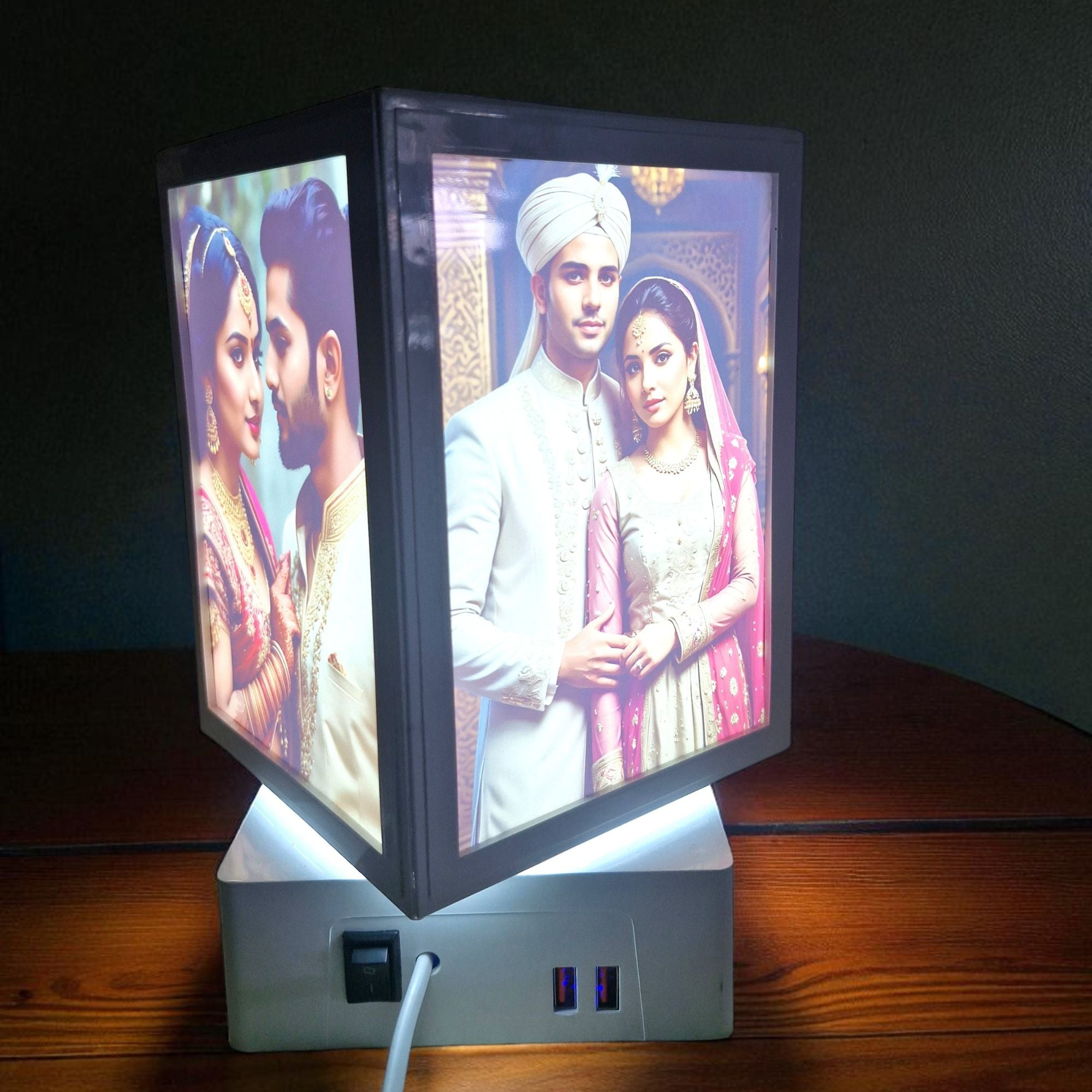 Shayona Gift Shop-Personalized Rotating Photo Cube Lamp with LED Light | Custom Image Night Lamp for Couples | Ideal Wedding, Anniversary & Birthday Gift