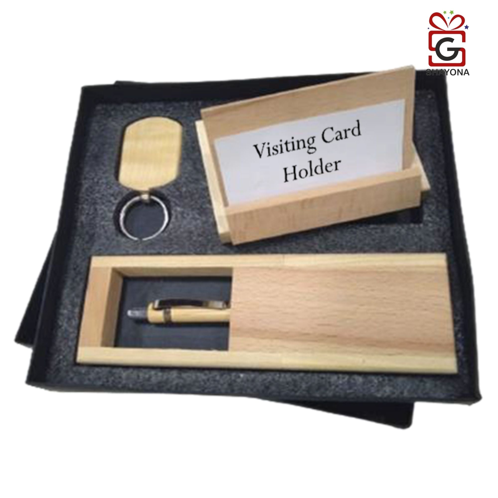Shayona Combo Keychain, pen stand and visiting card holder Set.