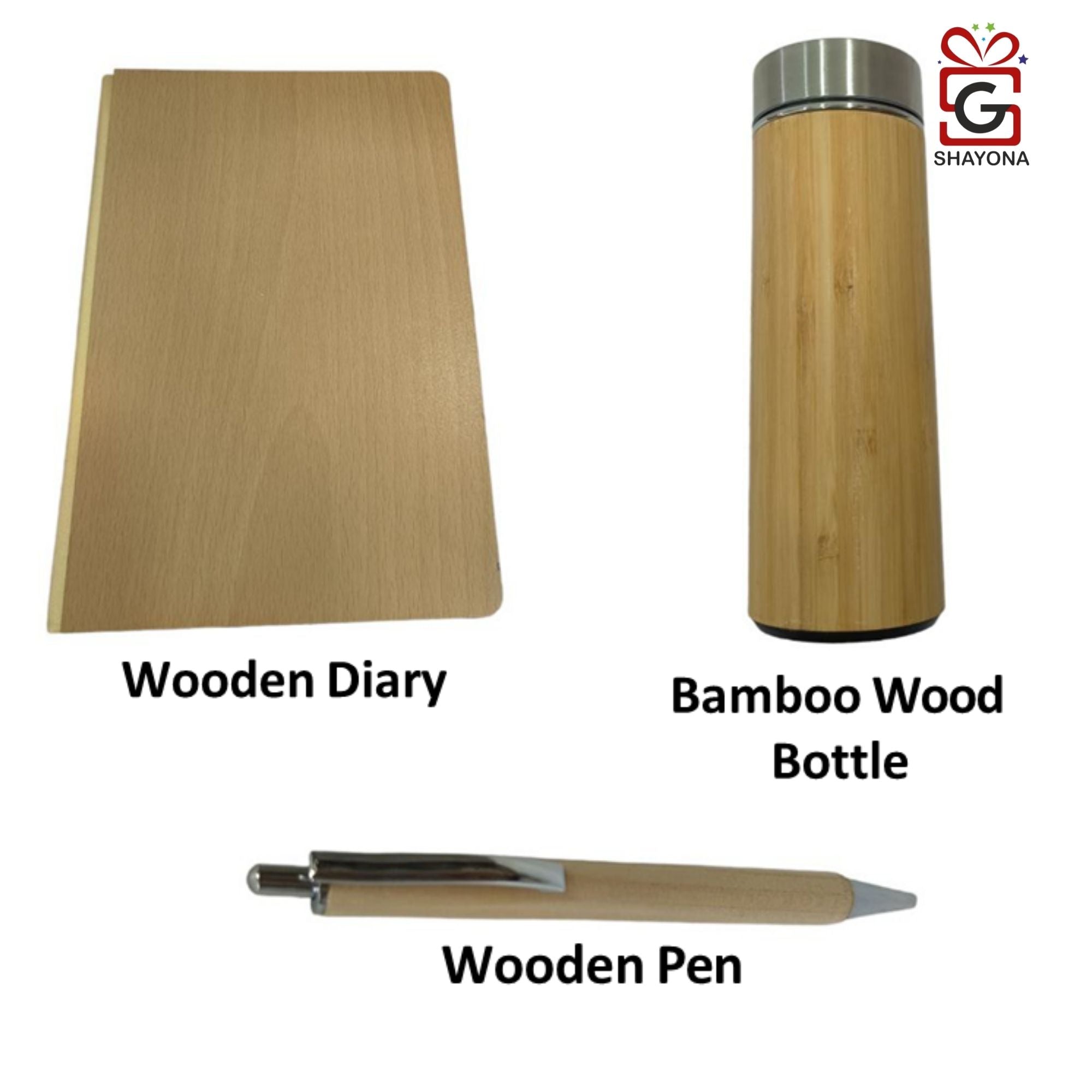 Shayona Wooden diary pen and Bottle set.