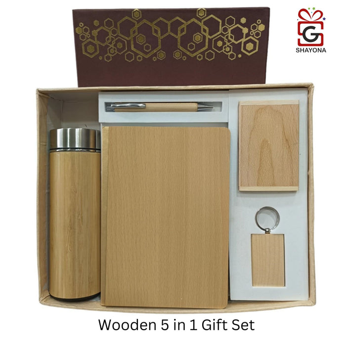 Shayona Wooden diary pen keychain visiting card holder and Bottle set.