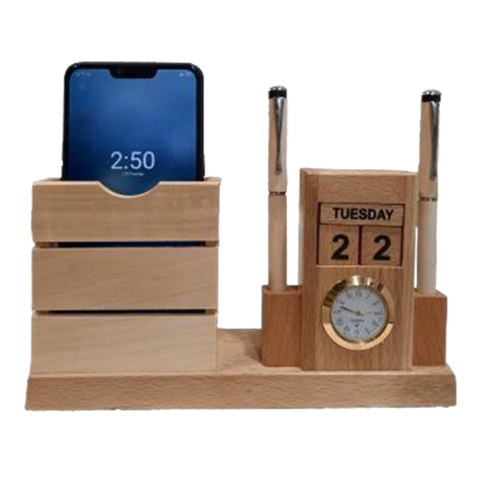 Shayona Wooden Pen and Mobile Stand with Clock, For Office Desktop DW-1506