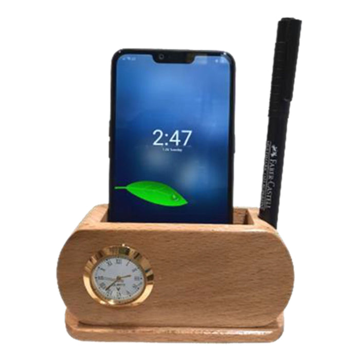 Shayona Wooden Pen Stand With Clock, For Office Desktop DW 9532