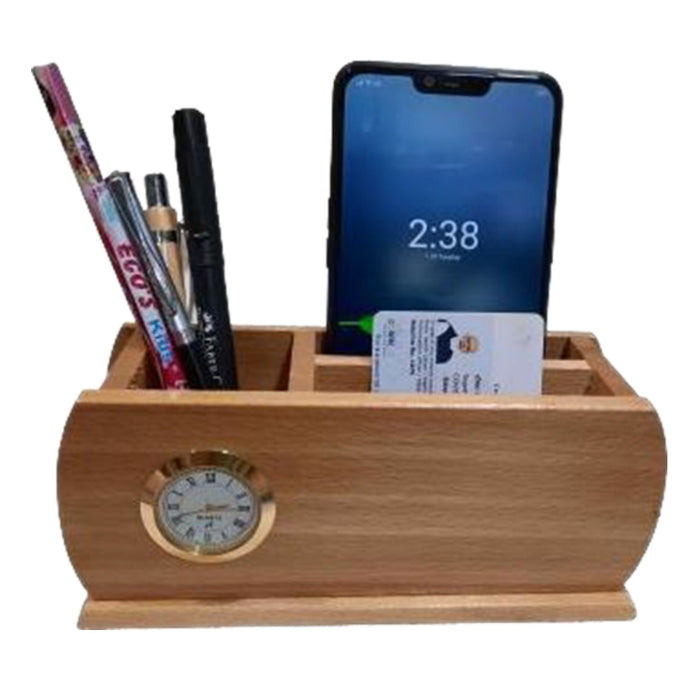 Shayona Wooden Mobile And Pen Stand With Clock, For Office Desktop DW 1259