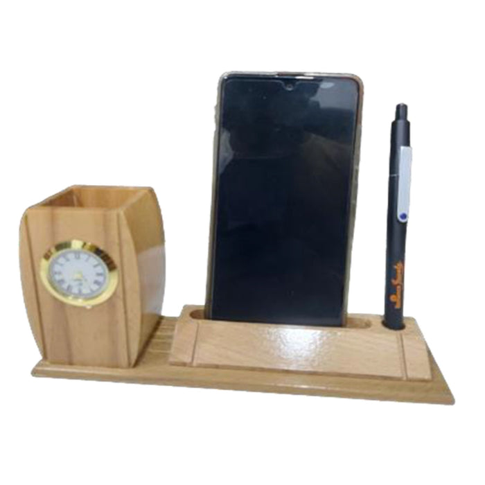 Shayona Wooden Mobile And Pen Stand With Clock, For Office Desktop DW 1213