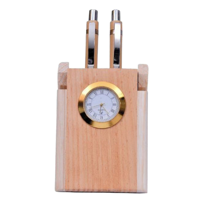 Shayona Wooden Pen Stand with clock, For Office Desktop DW 777 P