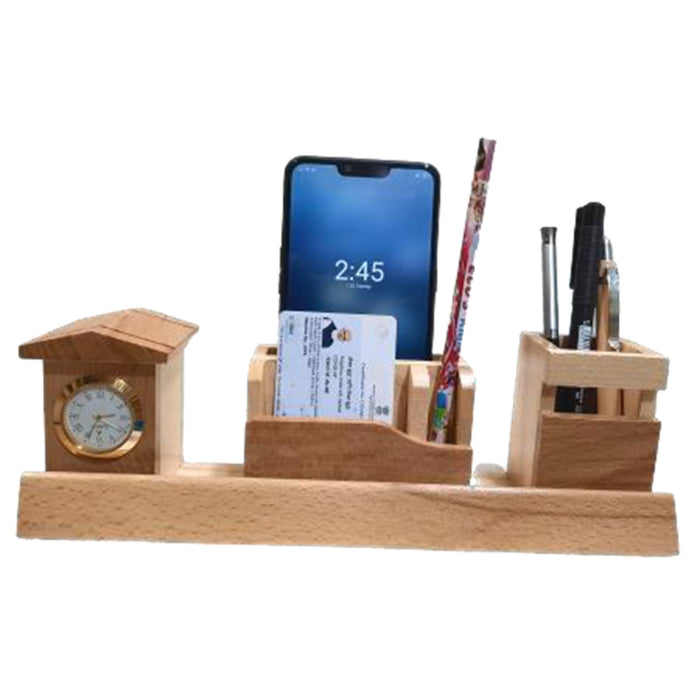 Shayona Wooden Mobile And Pen Stand With Clock, For Office Desktop DW 1553