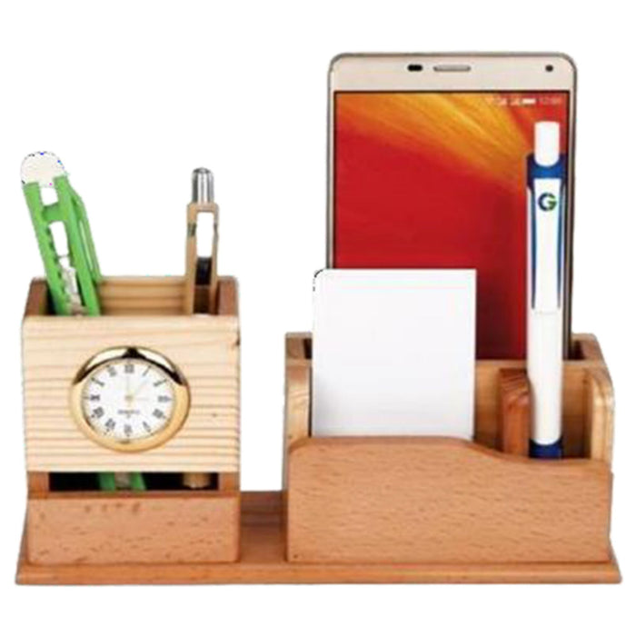 Shayona Wooden Mobile And Pen Stand With Clock, For Office Desktop DW 1354