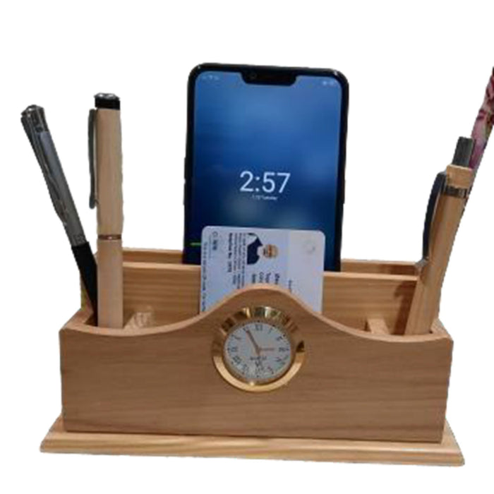 Shayona Wooden Mobile And Pen Stand With Clock, For Office Desktop DW 1308