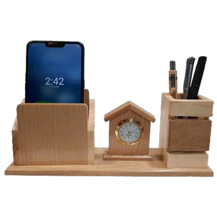 Shayona Wooden Mobile And Pen Stand With Clock, For Office Desktop DW 1359