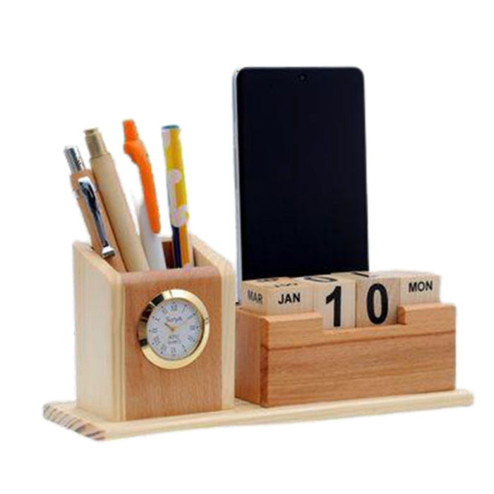 Shayona Wooden Mobile And Pen Stand With Clock, For Office Desktop DW 1604