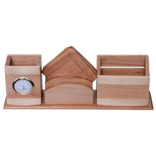 Shayona Wooden Mobile And Pen Stand With Clock, For Office Desktop DW 1901