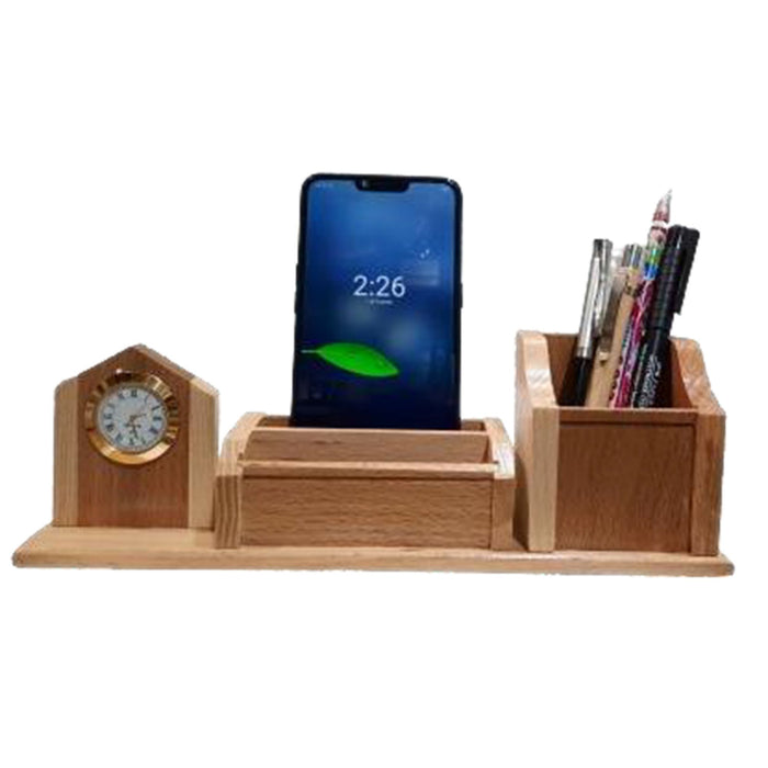 Shayona Wooden Mobile And Pen Stand With Clock, For Office Desktop DW 1504